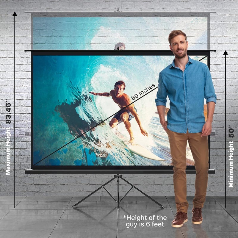 Pyle 60 Inch Portable Projector Screen with Tripod Stand – Fold Out Roll Up, HD Premium 16:9 Aspect Ratio, Matte Viewing Surface for Indoor and Outdoor Use, Perfect for Home, Office and Presentations - Image 3